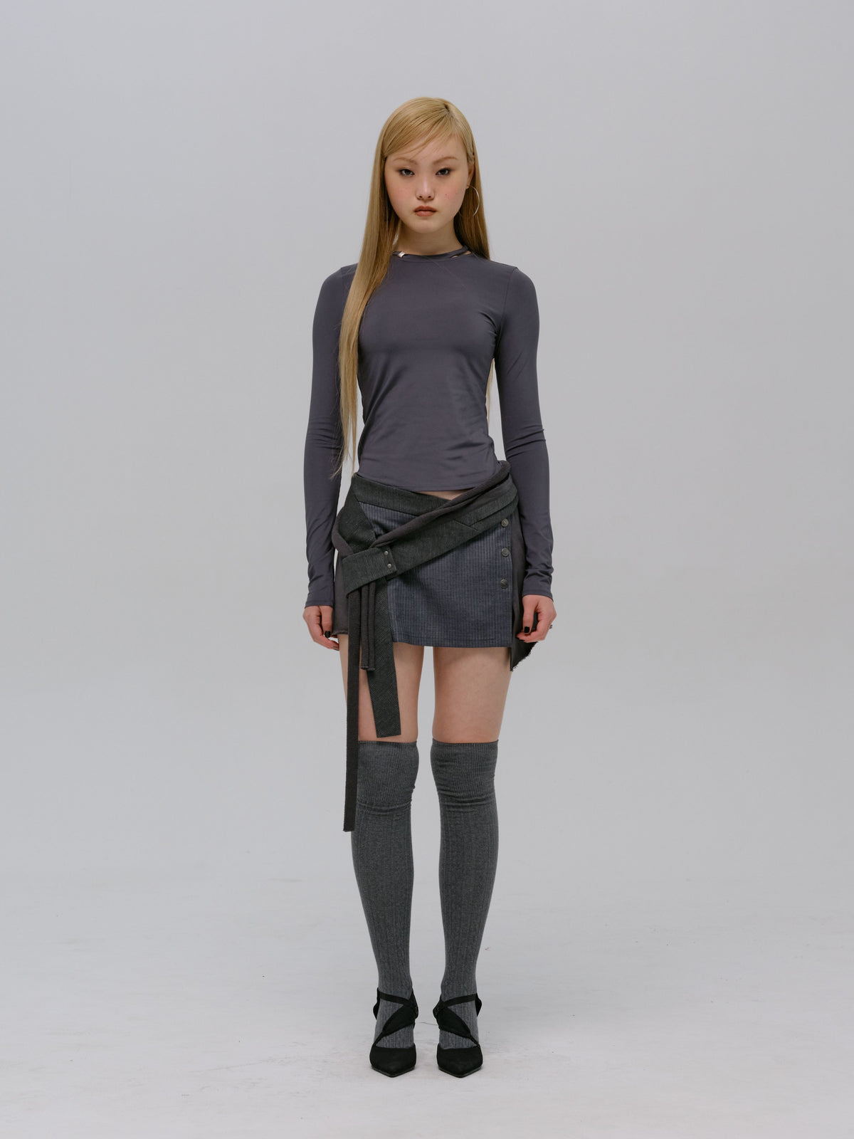 WRAP MINI SKIRT SLATE GREY