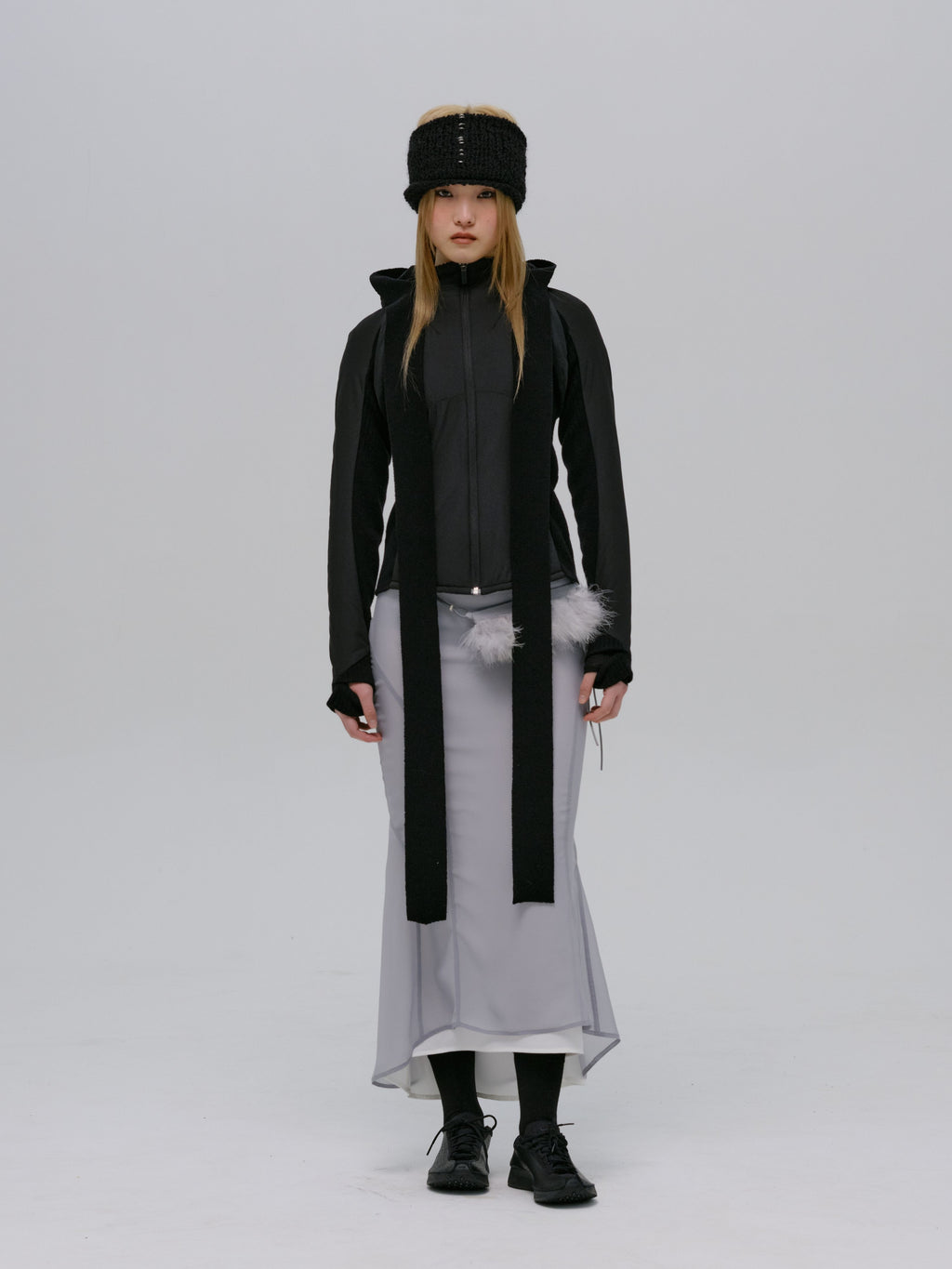 PANELED JACKET w/ HARNESS HOODIE BLACK