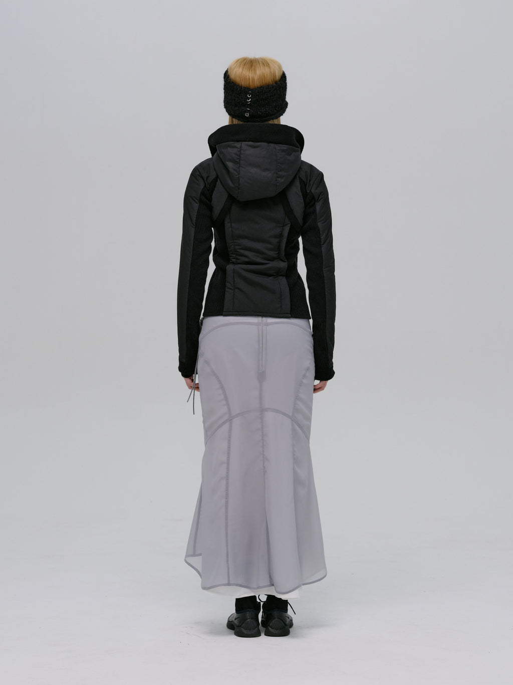 PANELED JACKET w/ HARNESS HOODIE BLACK