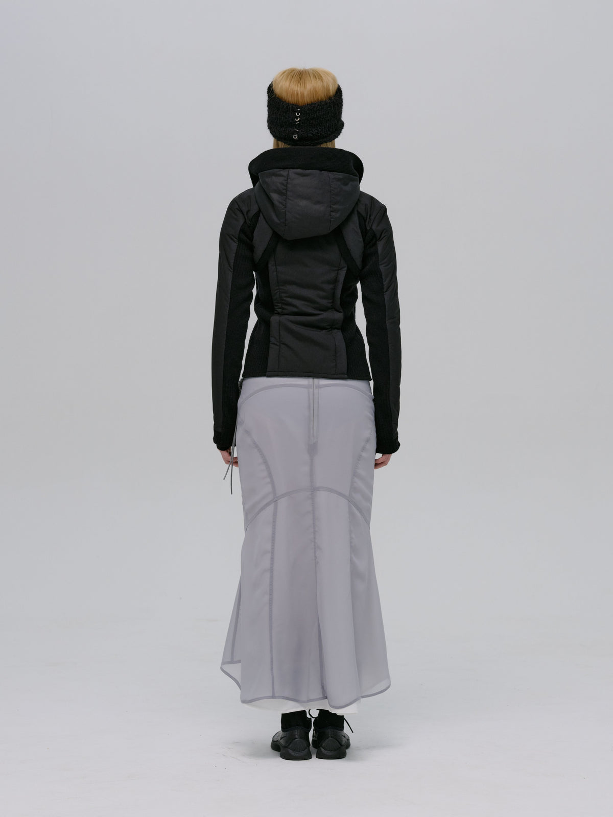 PANELED JACKET w/ HARNESS HOODIE BLACK
