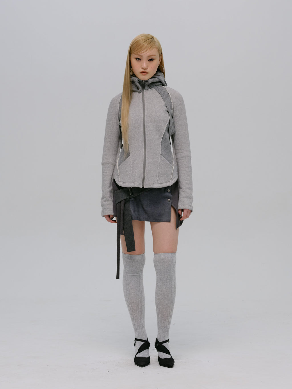 SLASHED ZIP JACKET PALE GREY