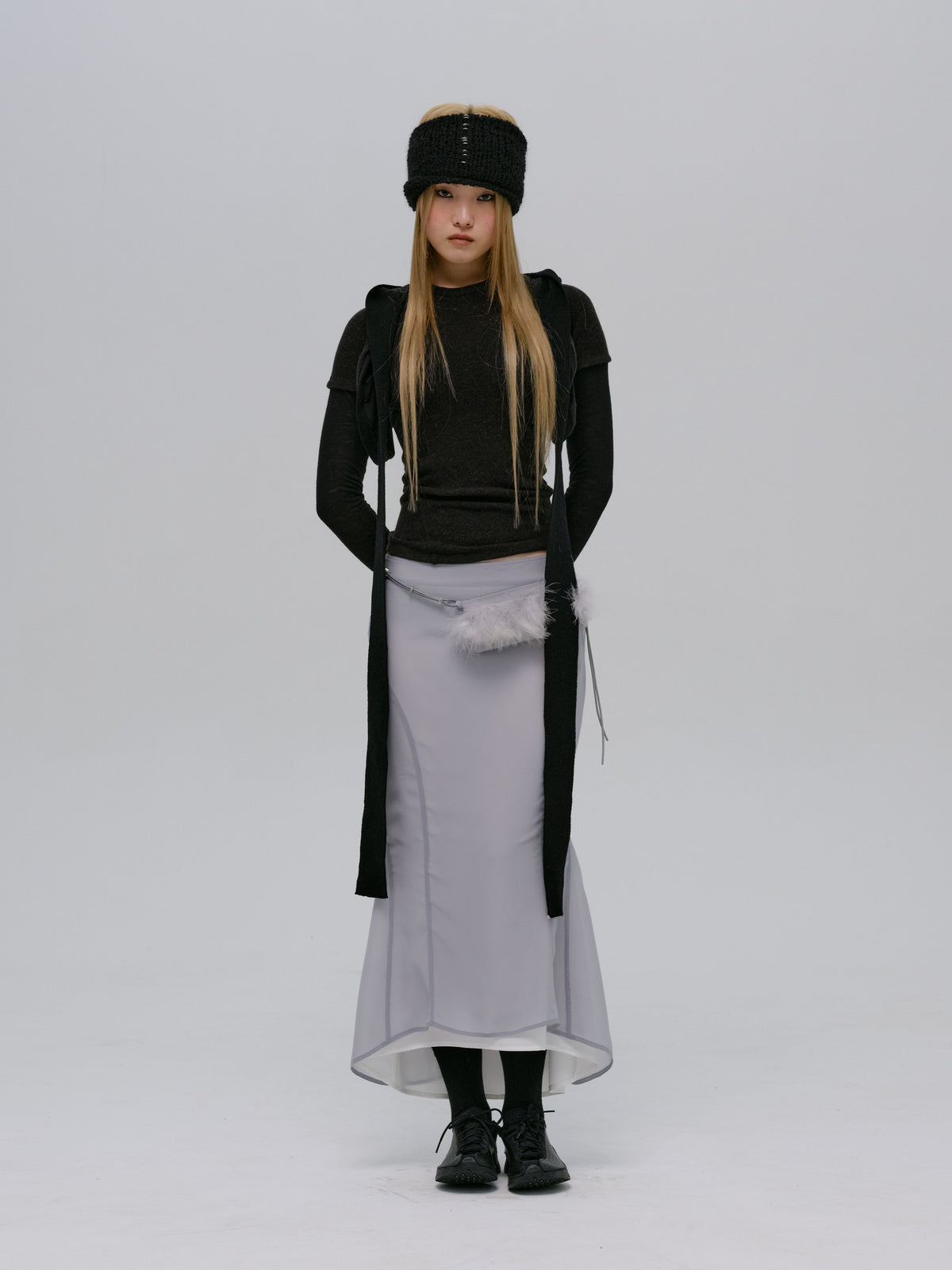 LAYERED T-SHIRT w/ HARNESS HOODIE BLACK