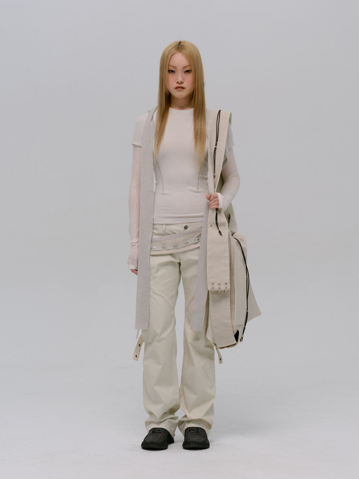 LAYERED T-SHIRT w/ HARNESS HOODIE FRENCH GREY