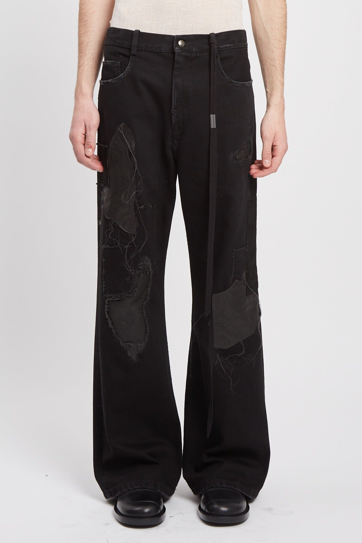 MODEST 5-POCKETS RELAXED FLARED TROUSERS FADED BLACK