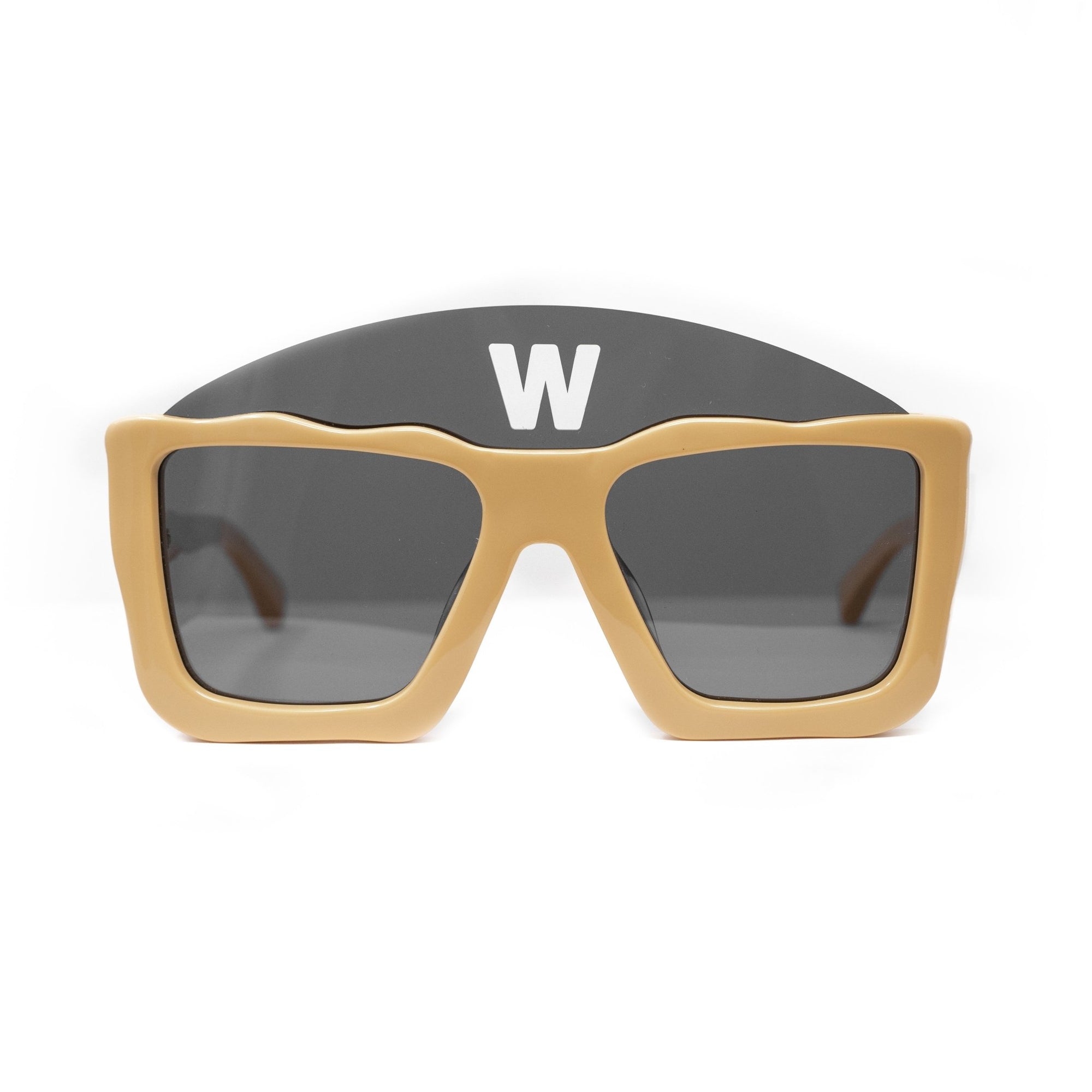 LINDA FARROW × WALTER VAN BEIRENDONCK CREAM SQUARE SUNGLASSES