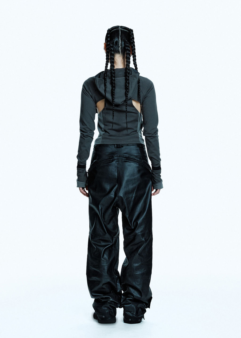 HOODED ASYMMETRIC ZIP TOP DARK GREY