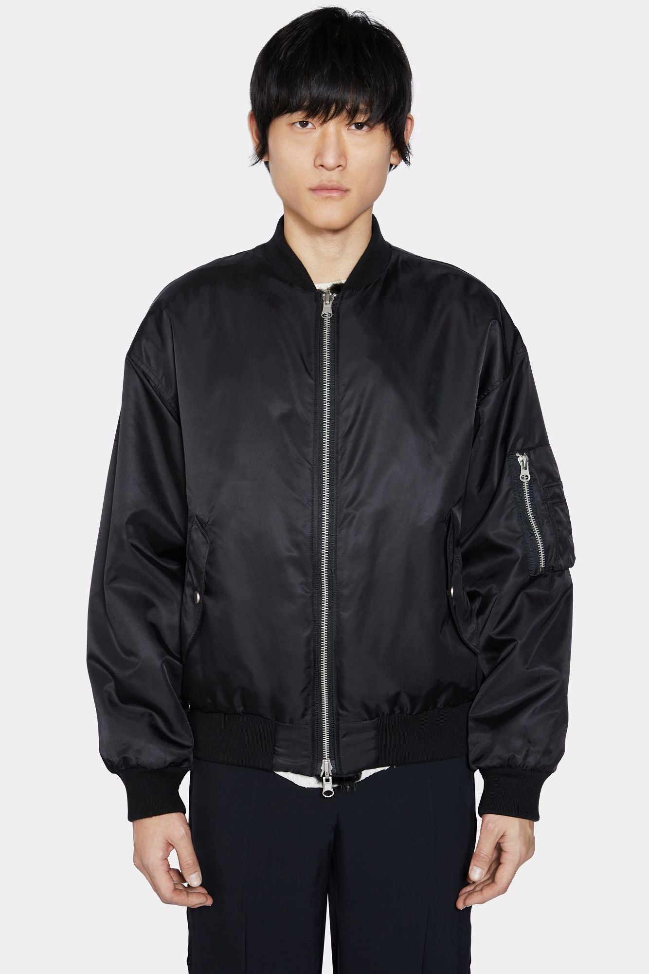 BLACK UNISEX REVERSIBLE MINK FUR BOMBER W/ LOGO